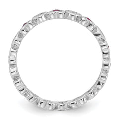 SS Rhodium-plated .14Lab Cr. Ruby and .27Cr. Wh Sapphire Heart Ring - 3