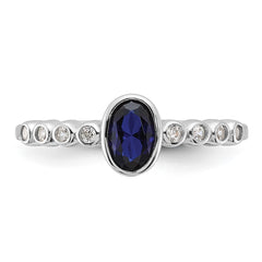 SS Rh-plated .01Created White Sapphire .56Created Blue Spinel Ring - 2