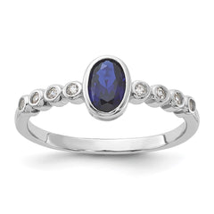 SS Rh-plated .01Created White Sapphire .56Created Blue Spinel Ring - 2