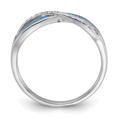 Sterling Silver RH-plated CZ and Blue Cr. Opal Inlay Infinity Symbol Ring - 2