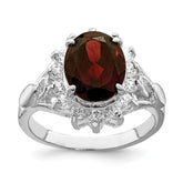 Sterling Silver Rhodium-plated Garnet & CZ Ring - 5