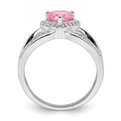 Sterling Silver Rhodium-plated Clear and Pink CZ Heart Ring - 3