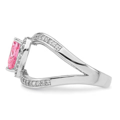 Sterling Silver Rhodium-plated Clear and Pink CZ Heart Ring - 3