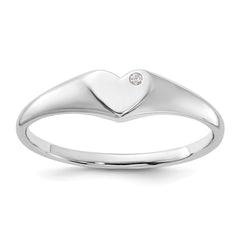 Sterling Silver Rhodium-plated CZ Heart Signet Ring - 2
