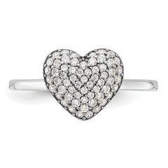 Sterling Silver Rhodium-plated Pave CZ Heart Ring - 3