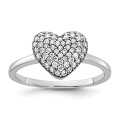 Sterling Silver Rhodium-plated Pave CZ Heart Ring - 2