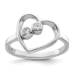 Sterling Silver Rhodium-plated CZ Open Heart Ring - 3
