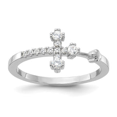 Sterling Silver Flash Platinum-plated CZ Cross Ring - 2