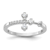 Sterling Silver Flash Platinum-plated CZ Cross Ring