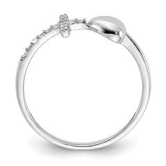Sterling Silver Rhodium-plated Heart and CZ Cross Ring - 3