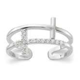 Sterling Silver E-coated CZ Cross Open Back Ring - 2