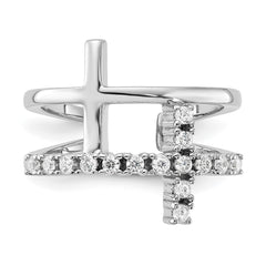 True Fire Sterling Silver Rhodium-plated Double Cross CZ Open Back Ring - 3