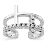True Fire Sterling Silver Rhodium-plated Double Cross CZ Open Back Ring - 2