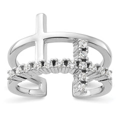 True Fire Sterling Silver Rhodium-plated Double Cross CZ Open Back Ring - 2