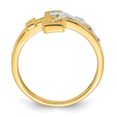 Sterling Silver Rhodium-plated Gold-tone INRI Crucifix Ring - 3