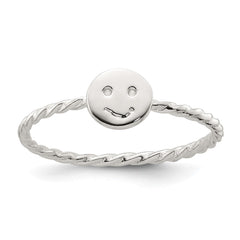 Sterling Silver Polished Smiley Face Twisted Ring - 3