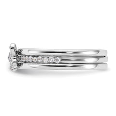Sterling Silver RH-plated CZ Butterfly Ring with Two Plain Bands 3 Ring Set
