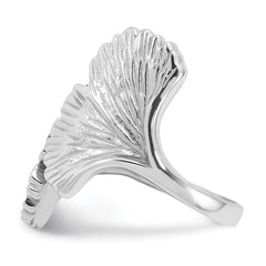 Sterling Silver Rhodium-Plated Polished Ginkgo Leaf Ring - 2