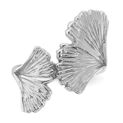 Sterling Silver Rhodium-Plated Polished Ginkgo Leaf Ring - 3
