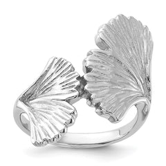 Sterling Silver Rhodium-Plated Polished Ginkgo Leaf Ring - 3