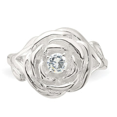 Sterling Silver Polished CZ Flower Rose Ring