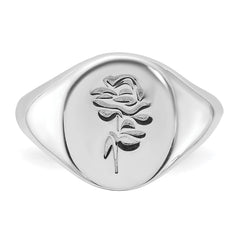 Sterling Silver Rhodium-plated Polished Rose Signet Ring - 2