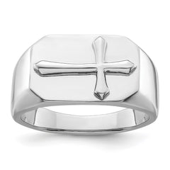 Sterling Silver Rhodium-plated Polished Cross Ring - 2