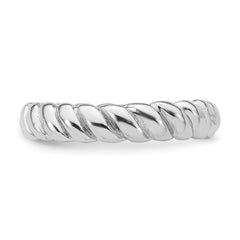 Sterling Silver Rhodium-plated Textured Twist Adjustable Ring