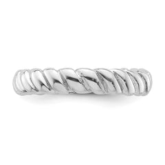 Sterling Silver Rhodium-plated Textured Twist Adjustable Ring