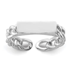 Sterling Silver Rhodium-plated Bar and Chain Link Adjustable Ring - 3