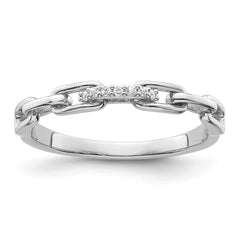 Sterling Silver Rhodium-plated CZ Link Ring - 4
