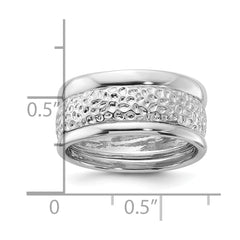 Sterling Silver Rhodium-plated Textured and Polished 3 Ring Band Set - 2