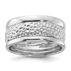 Sterling Silver Rhodium-plated Textured and Polished 3 Ring Band Set - 2