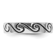 Sterling Silver Rhodium-plated Antiqued Wave Design 4.5mm Band Ring - 2