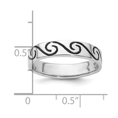 Sterling Silver Rhodium-plated Antiqued Wave Design 4.5mm Band Ring - 3