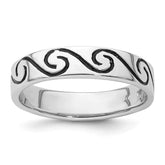 Sterling Silver Rhodium-plated Antiqued Wave Design 4.5mm Band Ring - 2