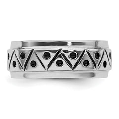 Sterling Silver Rhodium-plated with Antiqued 9mm Zig Zag Band Ring