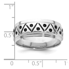 Sterling Silver Rhodium-plated with Antiqued 9mm Zig Zag Band Ring - 2