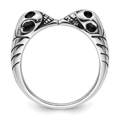 Sterling Silver Rhodium-plated Antiqued Double Skull Ring - 3