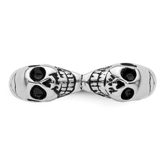 Sterling Silver Rhodium-plated Antiqued Double Skull Ring - 3