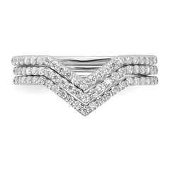 Sterling Silver Rhodium-plated CZ V-Shaped 3 Band Set