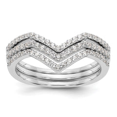 Sterling Silver Rhodium-plated CZ V-Shaped 3 Band Set - 3