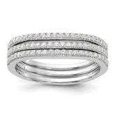 Sterling Silver Rhodium-plated CZ Curved 3 Band Set - 3