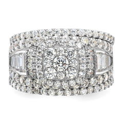 Sterling Silver Rhodium-plated CZ Engagement Ring w/2 Bands 3 Ring Set - 2