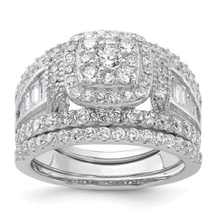 Sterling Silver Rhodium-plated CZ Engagement Ring w/2 Bands 3 Ring Set - 3
