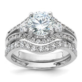 Sterling Silver Rhodium-plated CZ Engagement Ring and Band Set - 6