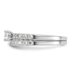 Sterling Silver Rhodium-plated CZ Ring and Band Set - 4