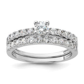 Sterling Silver Rhodium-plated CZ Ring and Band Set - 3