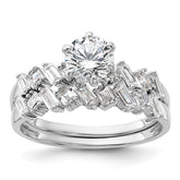 Sterling Silver Rhodium-plated 6-Prong CZ Engagement Ring and Band Set - 3