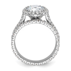 Sterling Silver RH-plated CZ Halo Engagement Ring and Eternity Band Set - 3